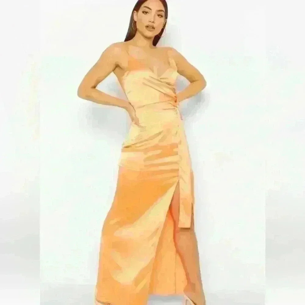 Boohoo Women's Satin Wrap Maxi Dress Orange Size 12 - Picture 3 of 12